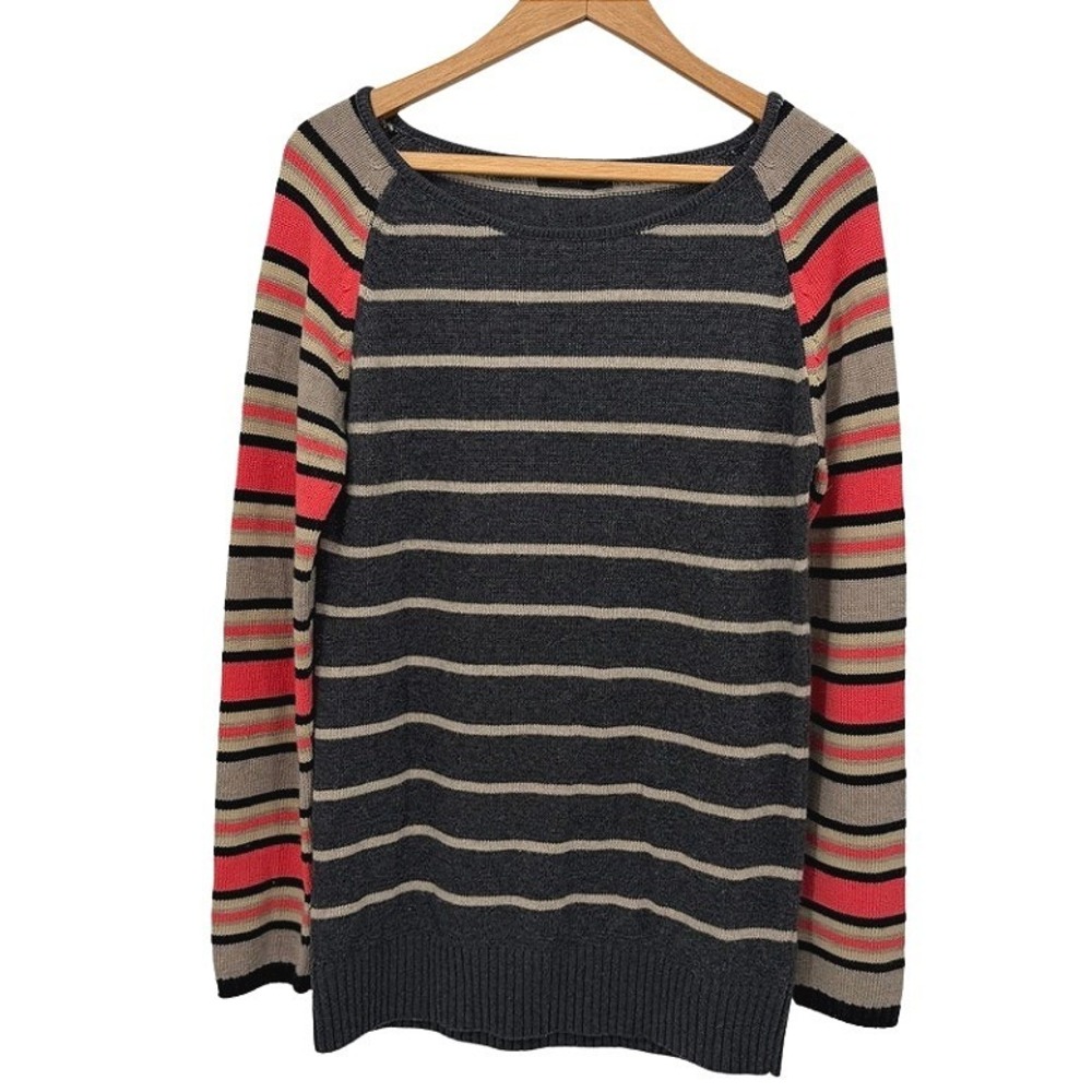 THML Striped Raglan Long Sleeve Knit Sweater Modern Preppy Size Medium